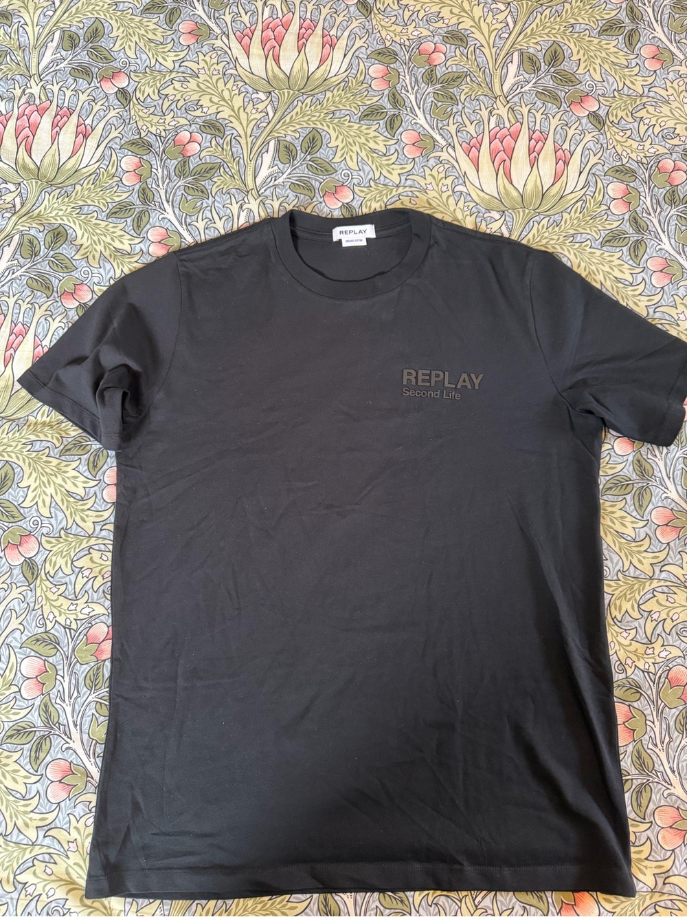 Replay Black Short Sleeve Crew Neck Tee with 'Second Life' Logo
